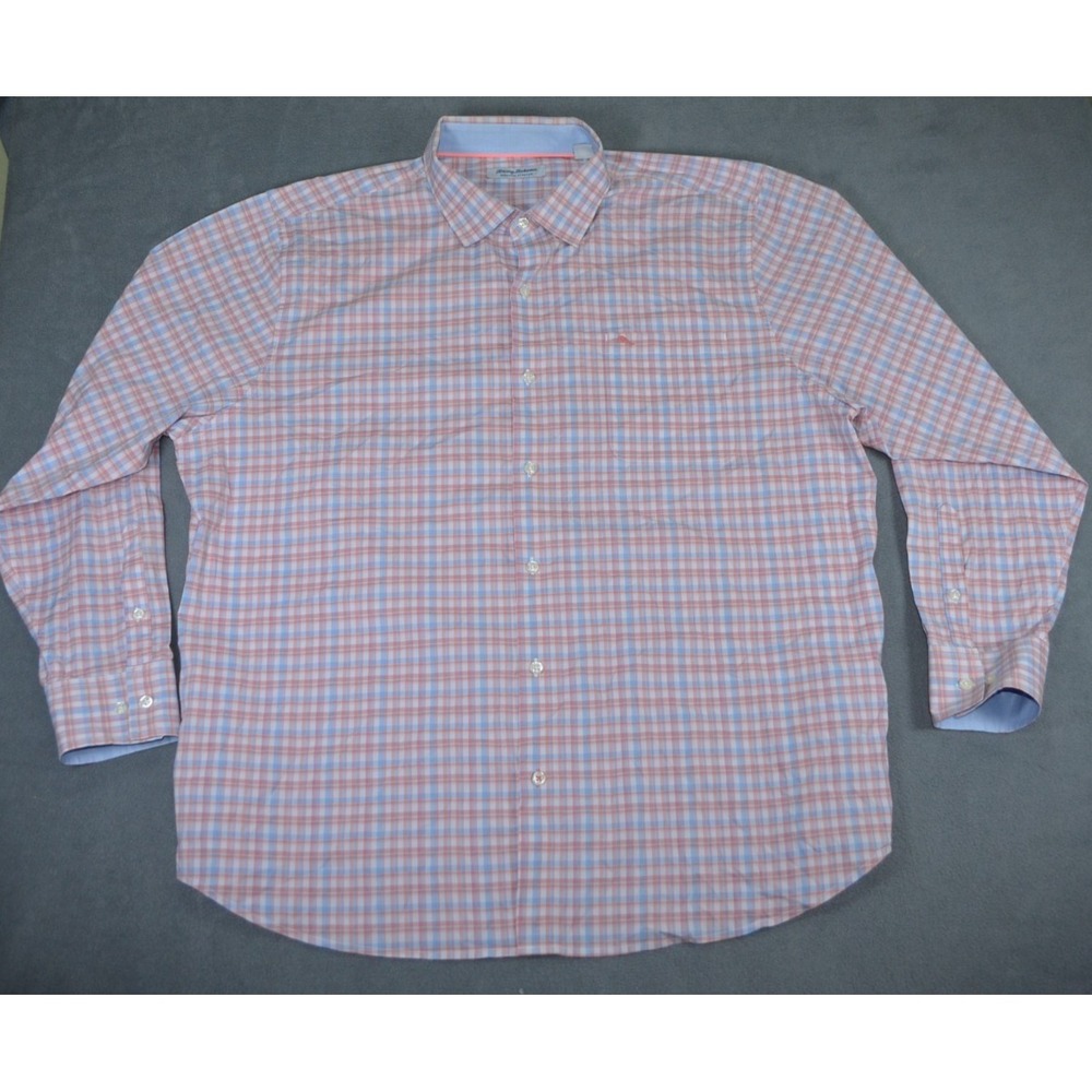 Tommy Bahama Sarasota Stretch Coolmax Button Up Long Sleeve Shirt Mens 2XL Plaid